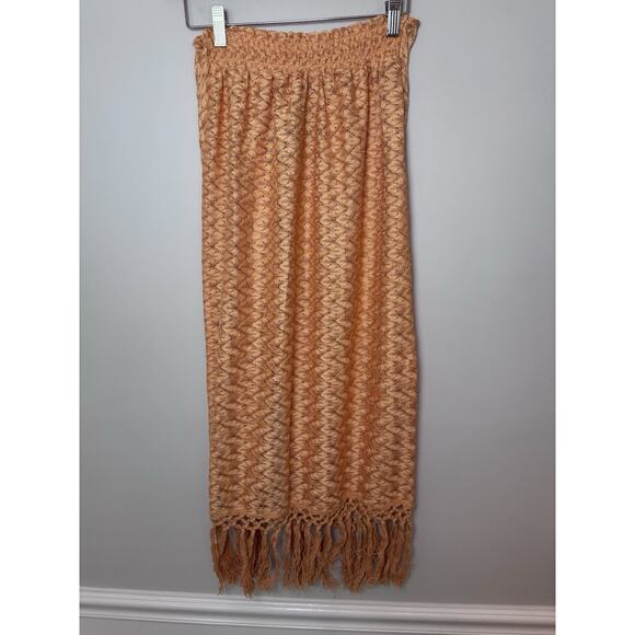 Ramy Brook Gaia Fringe Swim Cover-Up Skirt S Orange/Gold Elastic Waist Pull On - Picture 4 of 16